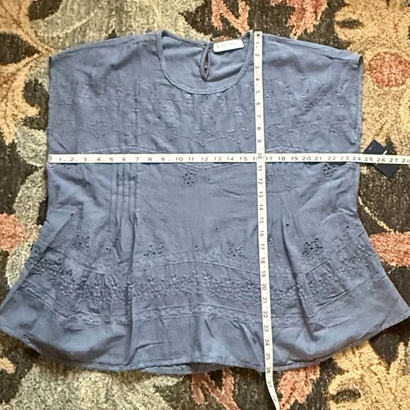 LUCKY BRAND Embroidered Pintucks Eyelet Relaxed Fit Blouse Top - Picture 7 of 9